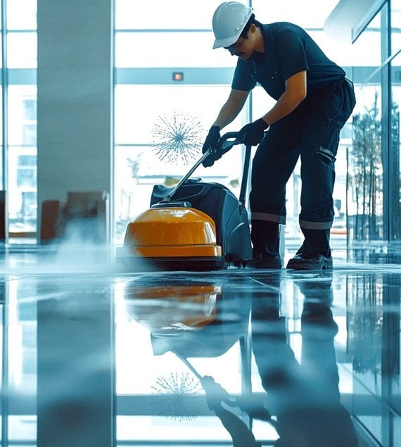 Employé nettoyant un sol